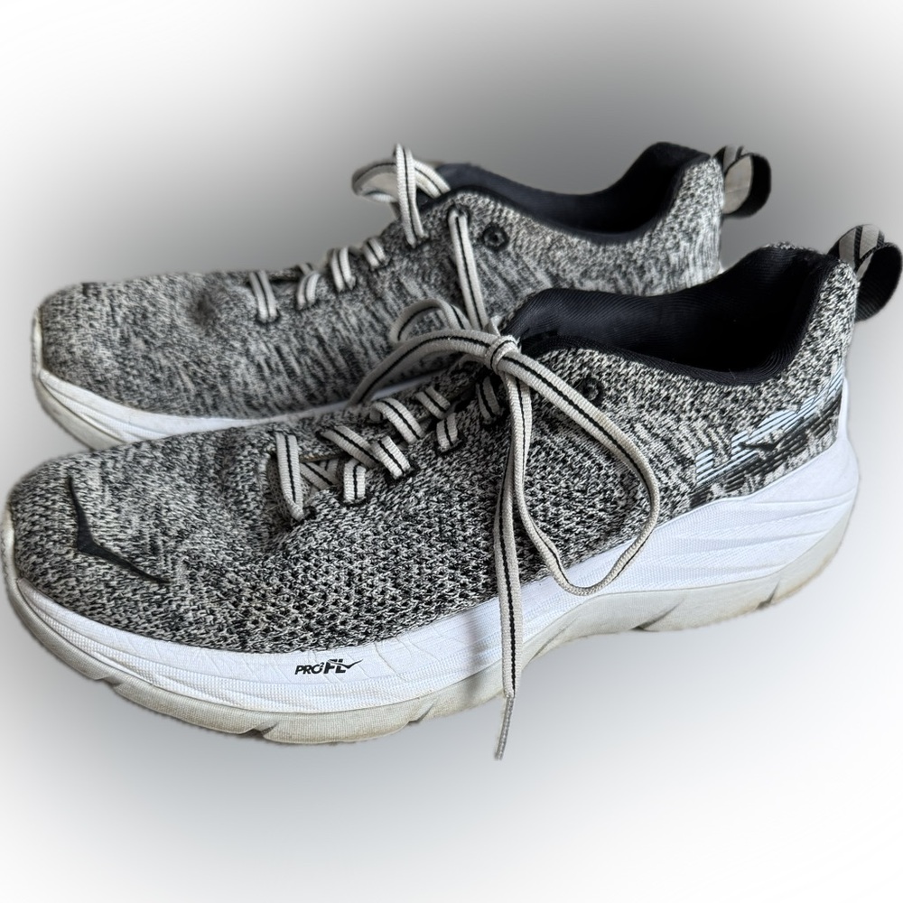 Hoka One One Mach Black and Gray Knit Running Sneakers
